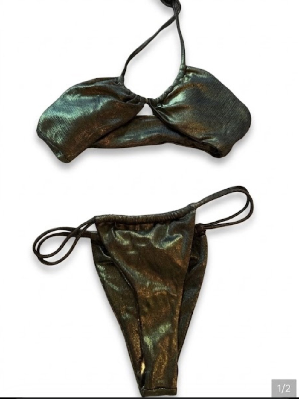 SHEIN Metallic Emerald Green Halter Bikini Set size M